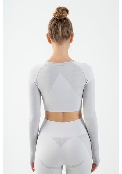 Maraton Active Slimfit Kadın Bisiklet Yaka Uzun Kol Fitness Ekru Crop Top 816013 Ekru