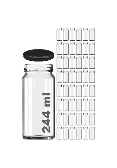 244 Ml Kavanoz Metal Siyah Konserve Kapaklı 244 Cc Şeffaf Uzun Cam Kavanoz 2 Adet Çok Renkli