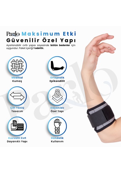 Epikondilit Bandajı Tenisçi Dirseği Bandı, Silikon Pedli, Ayarlanabilir Cırtlı Dirsek Desteği Gri