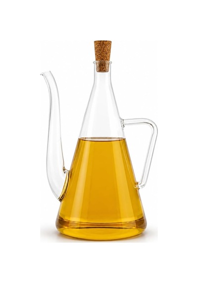 500 Ml İbrik Cam Yağdanlık, Mantar Tıpalı Kulplu Zeytinyağı Ve Sirkelik, Uzun İnce Akıtma Uçlu Şeffaf Cam Ya Diğer
