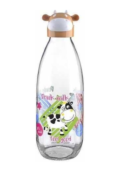 Inek Tasarımlı Sevimli Cam Suluk - Süt Şişesi 1000  Ml