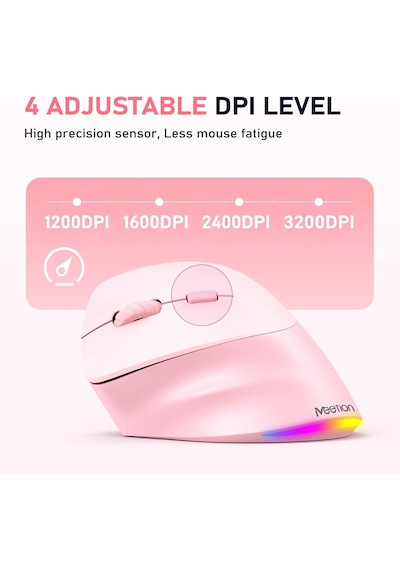 Solak Kablosuz Ergonomik Dikey Fare, Şarj Edilebilir - Pembe
