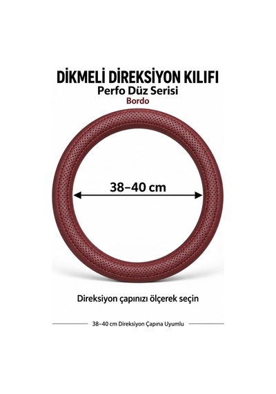 Trobus Volkswagen Taigo 2021-2025 Uyumlu Dikmeli Direksiyon Kılıfı Perfo Düz Delikli Deri Bordo
