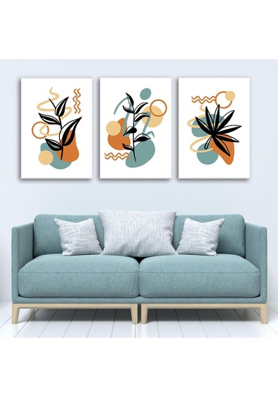 Tr 3'lü Bohem Kanvas Tablo Seti 11 - Modern Boho Duvar Dekoru - Geometrik Ve Modern Çizgili 3 Parça Tablo 35x50 Cm Genel