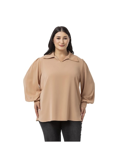 Disentis Büyük Beden Gömlek Yaka Manşetli Yanı Yırtmaçlı Camel Bluz-camel Camel