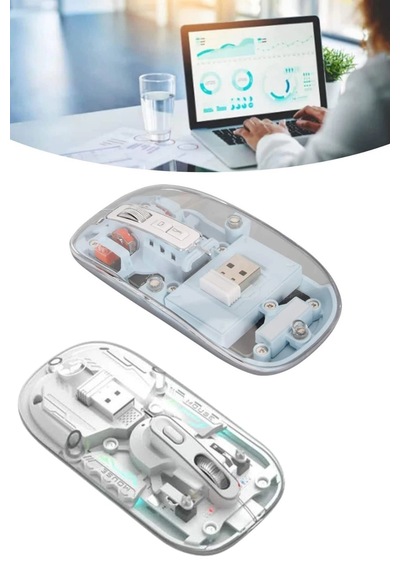 Mey Najmaddin Sessiz Tıklama Çift Modlu Bluetooth Ve Alıcı Şeffaf Mouse Fare Najmaddin Belirtilmemiş