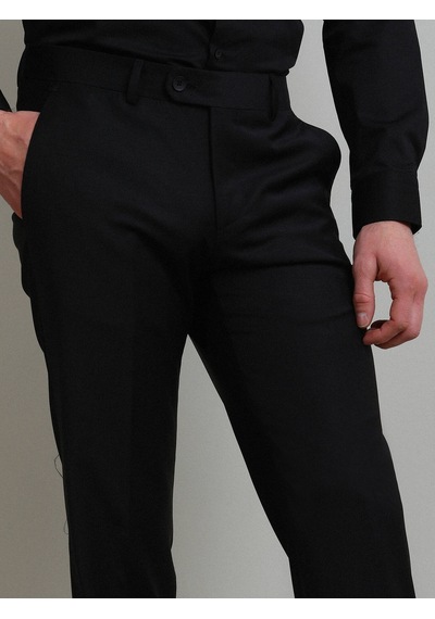 Kip Siyah Düz Dokuma Fitted Fit Klasik Yün Karışımlı Pantolon Siyah