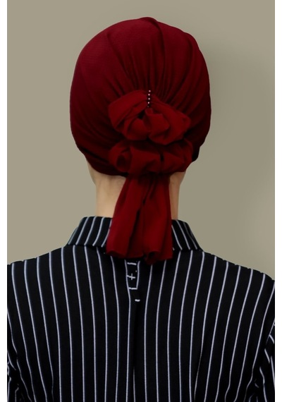 Hürrem Bone Bordo Pratik Hazır Geçmeli Tesettür Bone Petekli Güllü 1201_16 Bordo