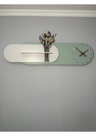 Kardelen Ahşap Pilli Ledli İskandinav Tarzı Salon Duvar Rafı Modern Çiçeklik 112 X 28 Cm Paris Grisi - Yeşil