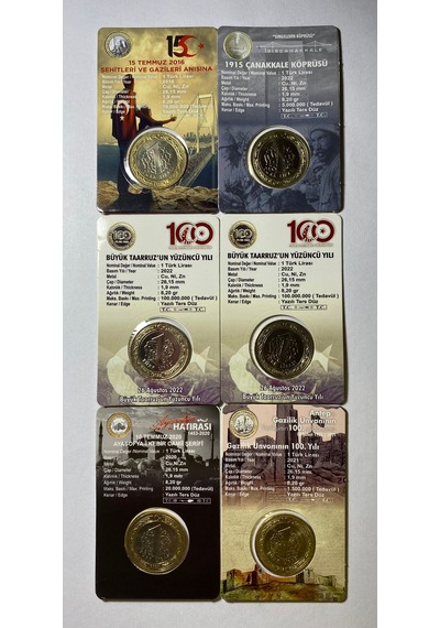 Emir Collectıon 6 'lı Hatıra 1 Lira Para Kiti Seti, Ayasofya, Antep, Çanakkale, 1