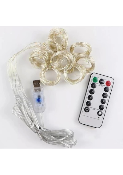 Usb Peri Led Perde Süsleme Ledi 3x2 Mt 10 Kollu Günışığı 3500k Çok Renkli