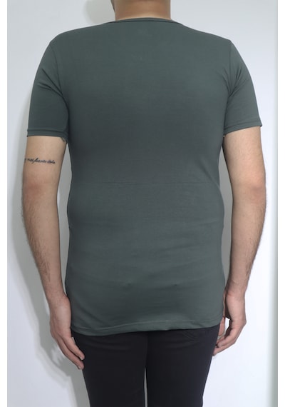 Santa Dmctekstil Erkek Düz Spor Kesim Dar Kalıp V-yaka T-shirt Haki