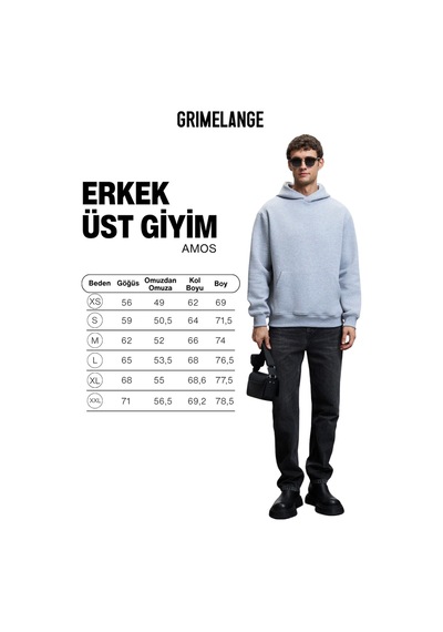 Grımelange AMOS Erkek Yumuşak Kumaşlı 3 İplik Oversize Kapüşonlu Kanguru Cepli Grimelanj Sweatshirt