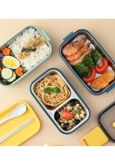 Vagonlife Beslenme Kutusu İki Katlı - Paslanmaz Çelik - 1400ml Kaşık Ve Çatal Lunch Box Lacivert Genel