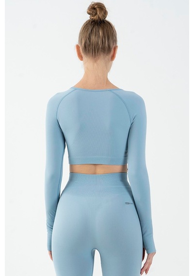 Maraton Active Slimfit Kadın Bisiklet Yaka Uzun Kol Training Sislimavi Crop Top 816005 Mavi