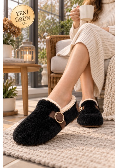 Moon Cloud Kadın Peluş Gold Aksesuar Detaylı Sıcak Tutan Loafer Ev-ofis Ayakkabı-babet Hediyelik-çeyizlik Siyah Moon Cloud Kadın Peluş Gold Aksesuar Detaylı Sıcak Tutan Loafer Ev-ofis Ayakkabı-babet Hediyelik-çeyizlik Siyah