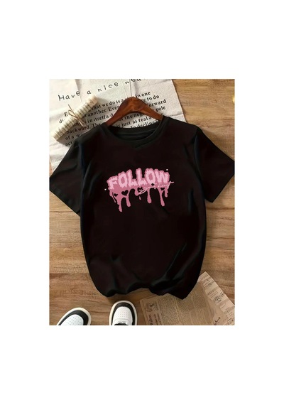 Medinenur Fallow Baskılı Basic T-shirt Siyah