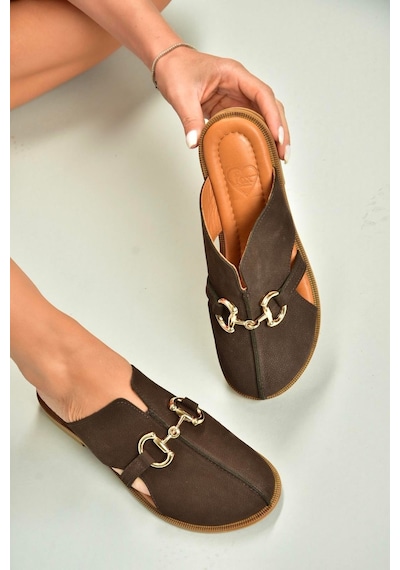 Fox Shoes U944150403 Kahverengi Hakiki Deri Önü Kapalı Kadın Terlik Kahverengi-hakiki Deri