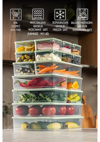 Vienev 20'li Buzdolabı Dondurucu Organizer + Saklama Kabı Mint 12x 350ml 4x 1,75lt 2x 1,65lt 2x 3,5lt Mint