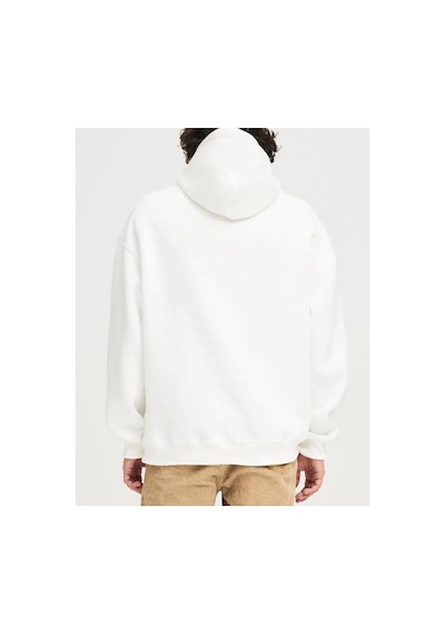 Swoord Kapüşonlu Unisex Oversize Sweatshirt 3 Iplik Şardonlu Pamuklu Baskısız Beyaz