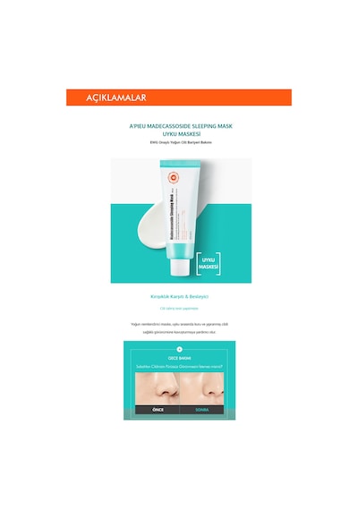 Missha Hassas Ciltler İçin Nemlendirici Uyku Maskesi 80ml MISSHA APIEU Madecassoside Mask