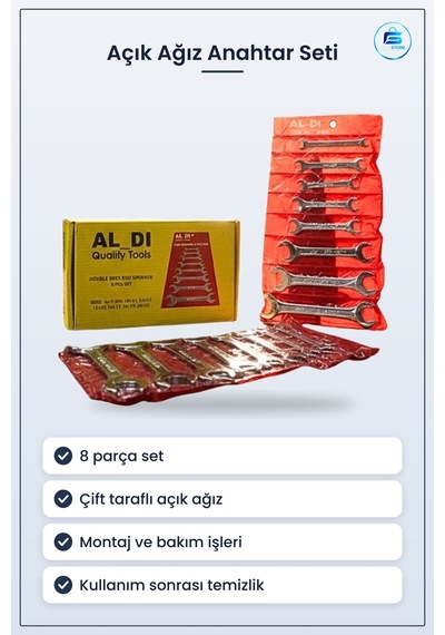 8 Parça Açık Ağız Anahtar Seti Çift Taraflı Manuel El Aletleri Mo