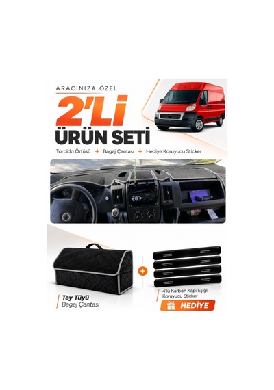 E-biz Fıat Ducato 2006-2014 X250 Uyumlu Torpido Örtüsü + Tay Tüyü Çanta - Siyah-gri - Fı010