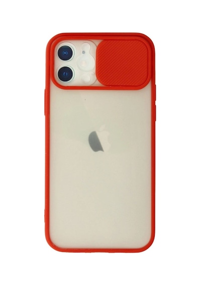 Apple İphone Uyumlu 12 Kılıf Palm Buzlu Kamera Sürgülü Silikon - Kırmızı Çok Renkli