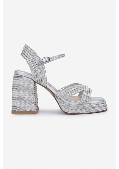 Valmenti Kadın Vegan/tekstil Topuklu Sandalet 1141 Havana-002 Bn Sndlt Y25 Sılver Rope Gümüş