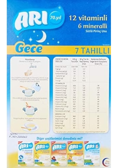 Arı Mama 12 Vitaminli 6 Mineralli Sütlü 7 Tahıllı Pirinçli Gece