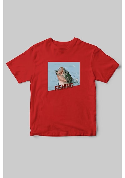 Fishing Balıkçıklık, Deniz Balık Avcılığı Regular Fit %100 Pamuk Bisiklet Yaka Hunter T-shirt Kırmızı