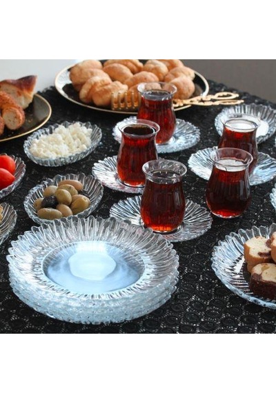 Paşabahçe Aurora Kahvaltı Seti - 24 Parça Kahvatılık Sunum Çay Seti Takımı Şeffaf