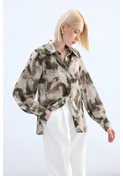 Sateen Desenli Gömlek - Kahve-136914 kahve
