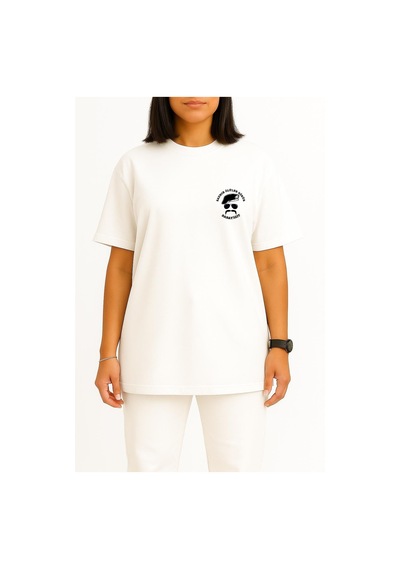 Bahriyeli Collection Oversize Sadece Ölüler Görür Babayiğit Cep Baskılı Unisex T-shirt Beyaz