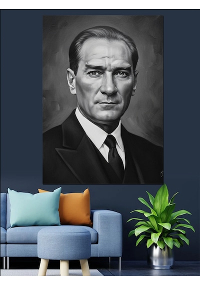 Ahşap Tablo Atatürk Siyah Beyaz Portre