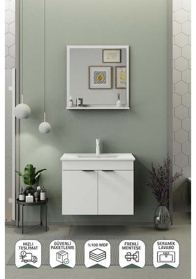Biani Fix Arya 75 Cm Banyo Dolabı,Seramik Lavabolu, Aynalı,Lavabo Dahil,Mdf,Mat Beyaz Biani Fix Arya 75 Cm Banyo Dolabı,Seramik Lavabolu, Aynalı,Lavabo Dahil,Mdf,Mat Beyaz