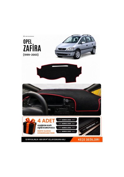 Opel Zafira 1999-2003 Uyumlu Torpido Örtüsü, Torpido Kılıfı - Siyah-kırmızı - Op017