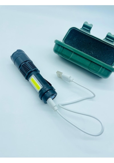 Led Fener Usb Sarjlı Kutusunda Flaşlı Led Işık //10cm Siyah