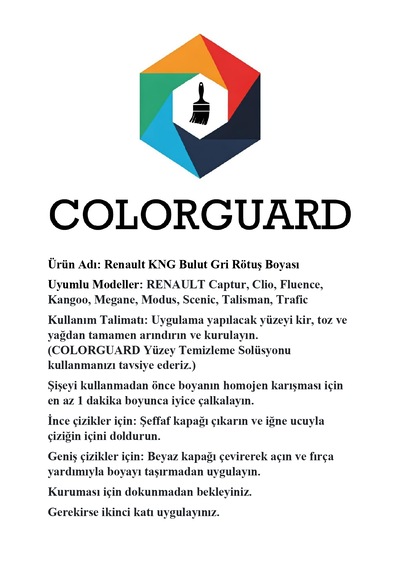 Colorguard Renault Kng Bulut Gri İğneli Ve Fırçalı 2 Si 1 Arada Özel Tasarım Şişe Rötuş Boyası
