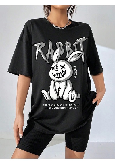 Startmore Adrift Karikatür Ve Grafik Tasarım Oversize T-shirt Cartoon/letter Serisi Kod34 Siyah