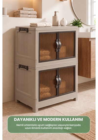 Evonıta 2 Katlı Portatif Dolap 80 Lt Geniş Hacimli Çok Amaçlı Organizer 49x30x59 Cm Bej