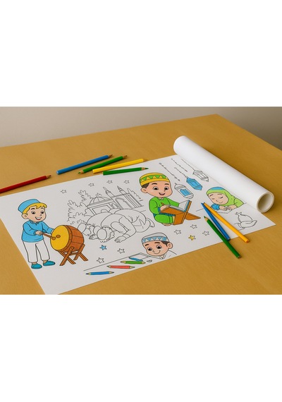 Ramazan A Özel 30x500 Cm Boyama Rulo Kağıdı, Ramazan Temalı 5 Mt Boyama Etkinlik Rulo Kağıdı