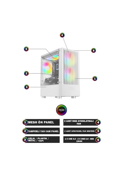 Ramtech Chimera X40 i5-9400F 16 GB 1 TB HDD+256 GB SSD RX580 Dos Masaüstü Oyuncu Bilgisayarı