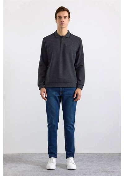 Süvari Antrasit Regular Düz Polo Yaka Sweatshirt Ssw2013700002-s08