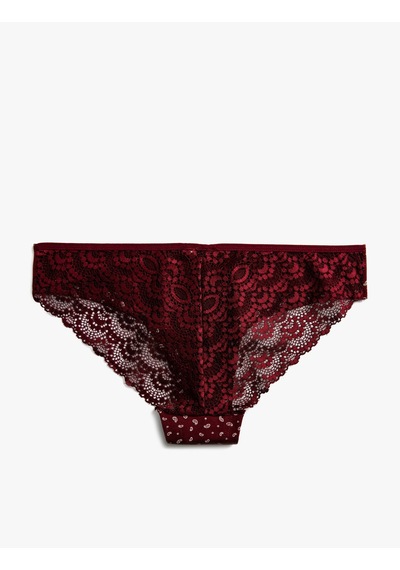 Koton Kadın Minimal Desenli Dantelli Brazilian Külot Bordo
