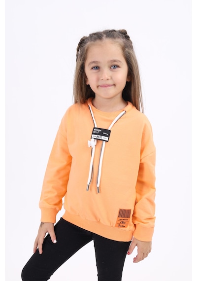 Kız Çocuk Relax Fit Bisiklet Yaka Düşük Omuz Baskılı Sweatshirt - Bağcık Detaylı & 2 İplik Turuncu Kız Çocuk Relax Fit Bisiklet Yaka Düşük Omuz Baskılı Sweatshirt - Bağcık Detaylı & 2 İplik Turuncu