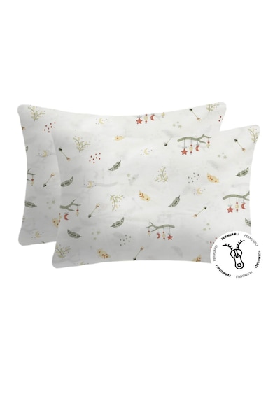 %100 Pamuklu Fermuarlı Bebek Yastık Kılıfı 35x45 2 Adet Ekru / Yeşil