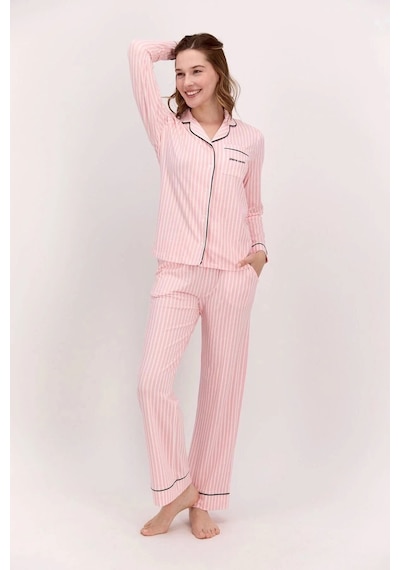 Pierre Cardin 8765 Kadın Uzun Kollu Gömlek Pijama Takımı-pembe Pembe