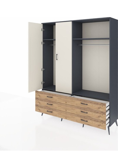 Hyperion Gardrop 4 Raflı 6 Çekmeceli 2 Askılı 176x44x221 Antrasit-aytaşı/çam Aytaşı/çam Hyperion Gardrop 4 Raflı 6 Çekmeceli 2 Askılı 176x44x221 Antrasit-aytaşı/çam Aytaşı/çam