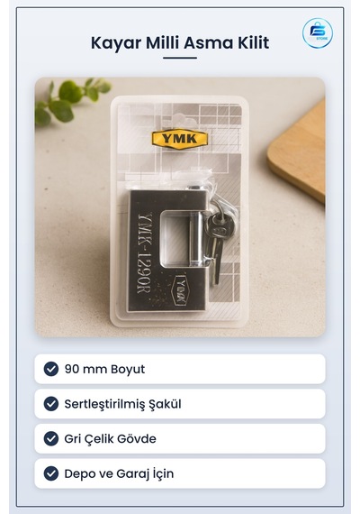 Kayar Milli Asma Kilit 90 Mm Gri Çelik Gövde Sertleştirilmiş Şakü